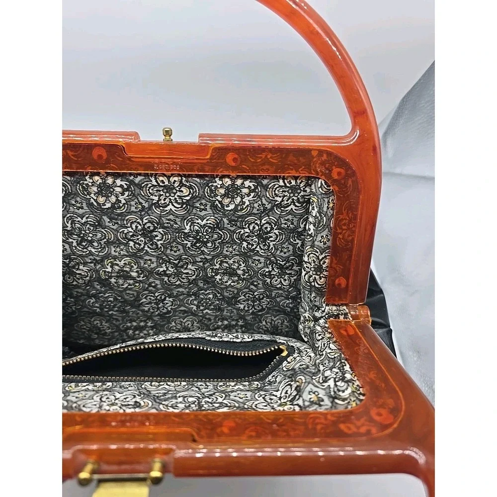 Vintage 50's Unique LUCITE PURSE Handbag AMBER US Pat. Black‎ Flowers